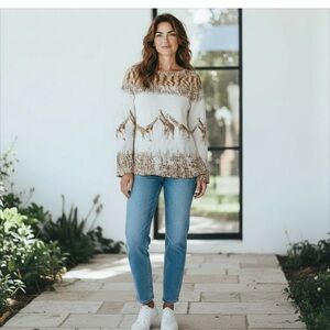 St John giraffe knit sweater small cream‎ and tan